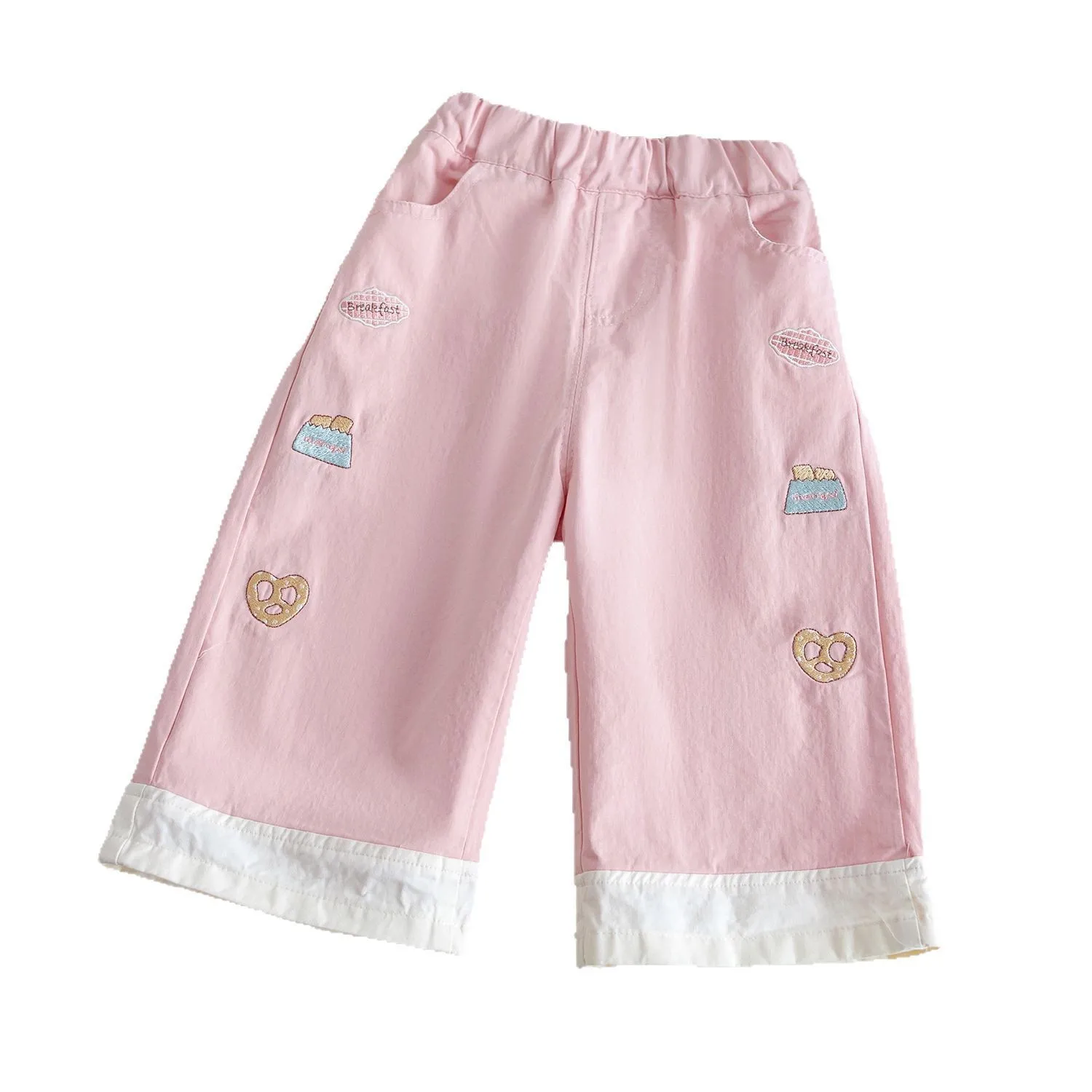 لطيف طفل الفتيات الكرتون التطريز السراويل الربيع الصيف فضفاض السراويل المستقيمة غير رسمية 2025 جديد الفتيات السراويل 1-6 سنوات