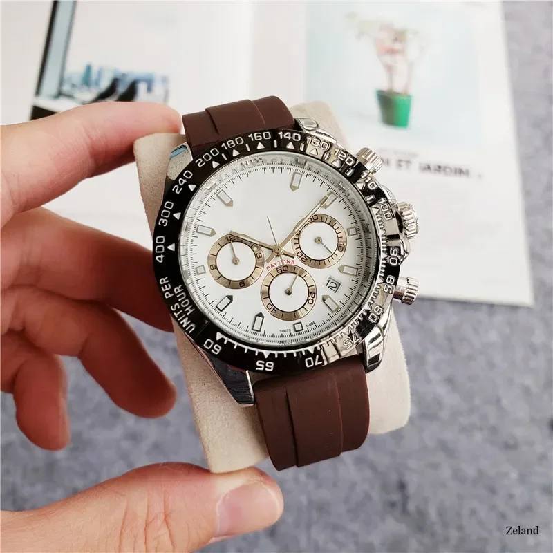 2025 famoso relógio de quartzo para homens luxo cronógrafo moda safira na moda elegante esportes masculino banda aço relógios pulso