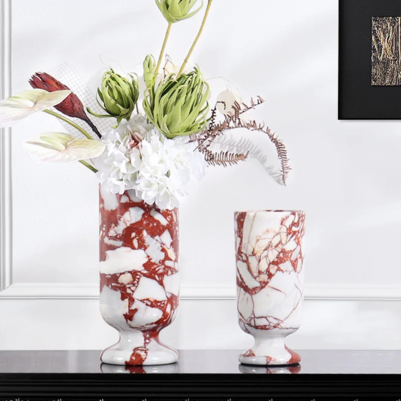 Light luxury natural Calacatta Viola marble cup-shaped vase design ornament for home and hotel tabletop decoration