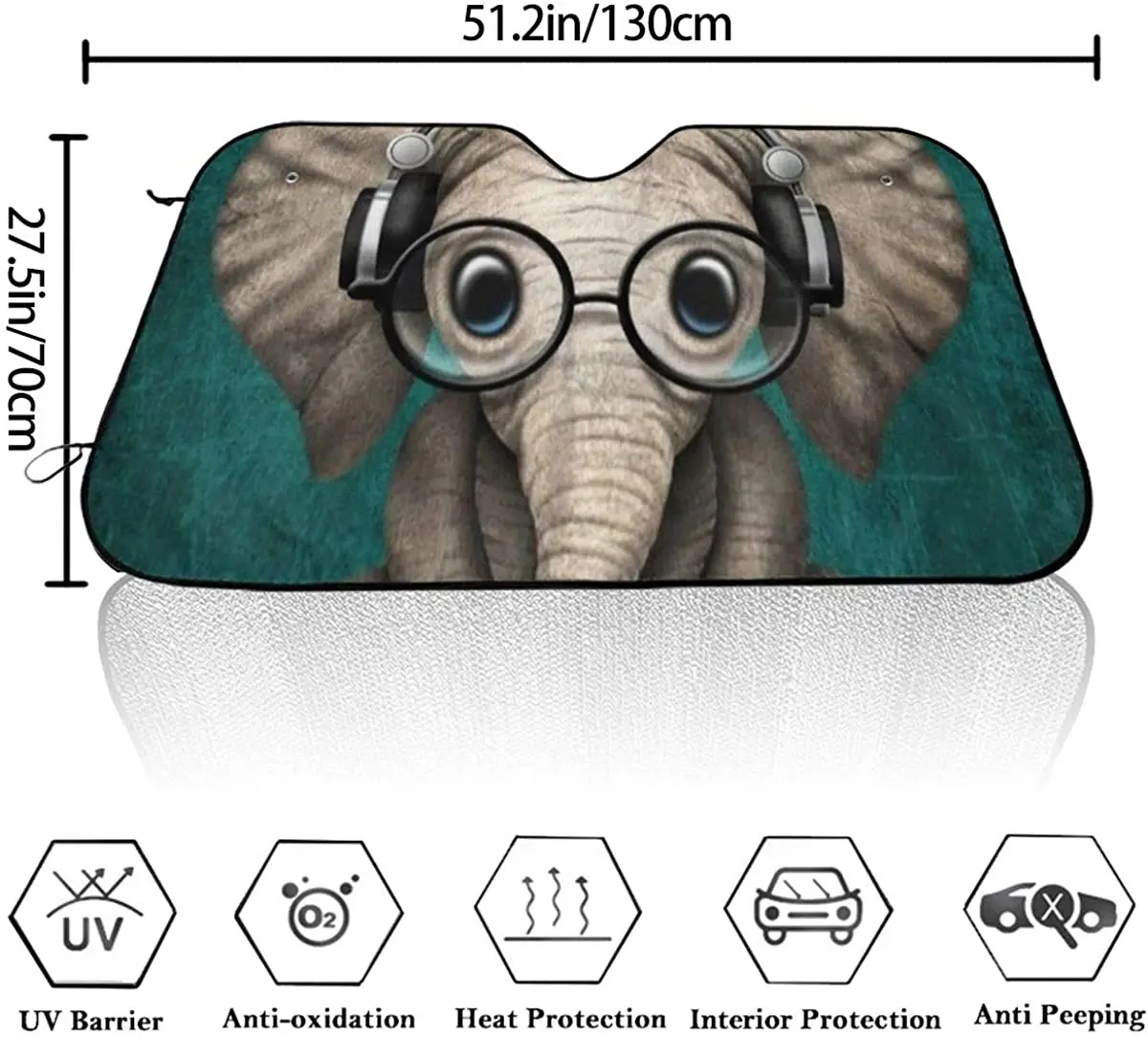 MSGUIDE Cute Green Pattern Headset Music Elephant Front Windshield Shade- Sunshade for Car Truck SUV-Blocks UV Rays Sun Visor Pr