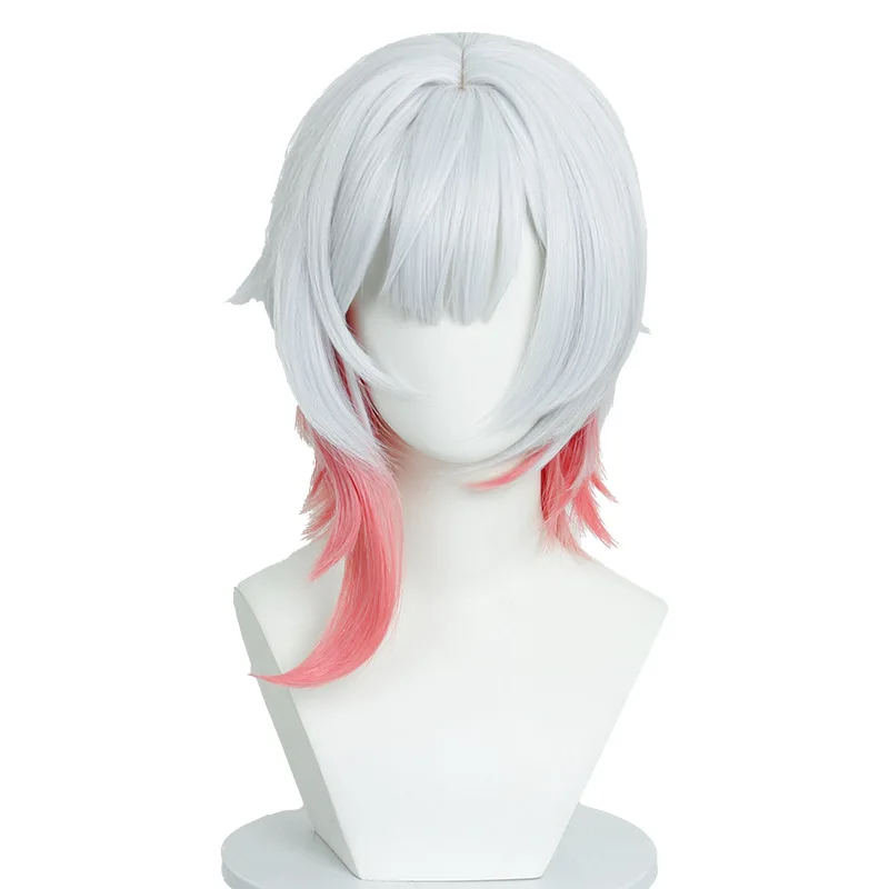 Parrucca cosplay Sakuraba Ema Anime Capelli bianchi rosa