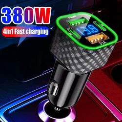 380W Car Mobile Phone Charger Dual PD Dual Type-C 4-in-1 Digital Display Auto Charger DC 12V/24V Super Fast Charge Adapter