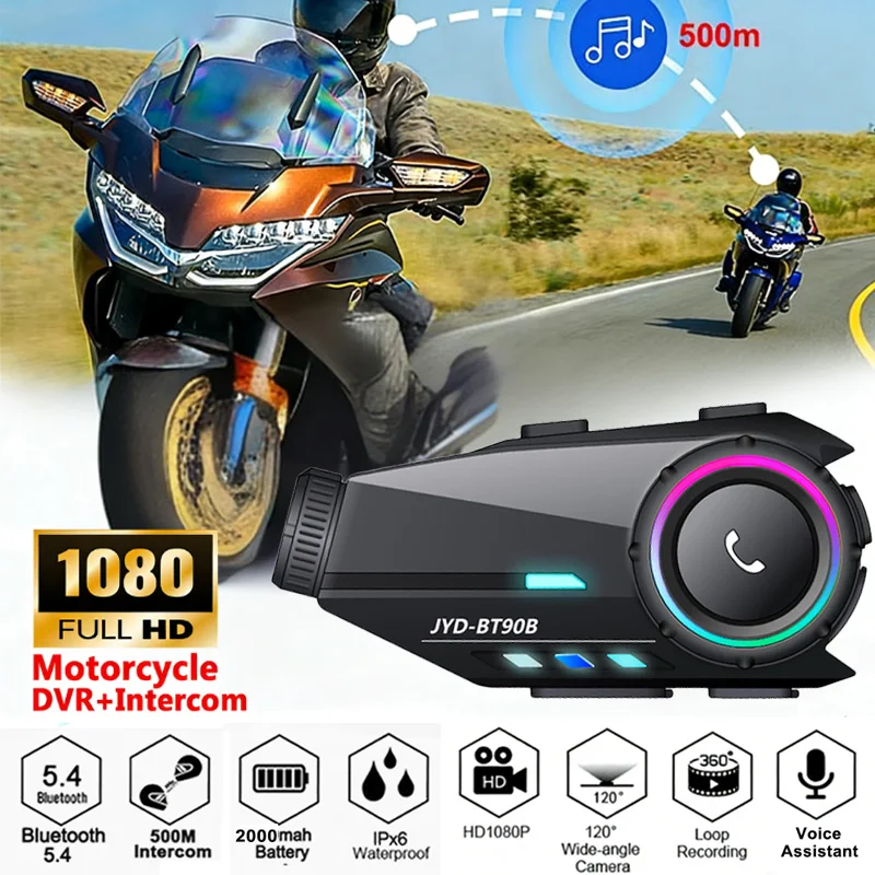 

500m Bluetooth Motorcycle Intercom Helmet Headset For 2 Riders Talking WiFi App Motorbike Dash Cam Moto Auto Dvr Waterproof