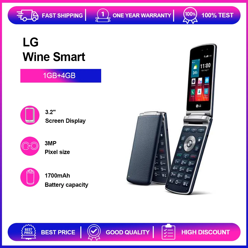 هاتف LG Wine Smart H410 الأصلي مقاس 3.2 بوصة 1 جيجابايت + 4 جيجابايت 3 ميجابكسل هاتف ذكي يعمل بنظام أندرويد مزود بتقنية البلوتوث
