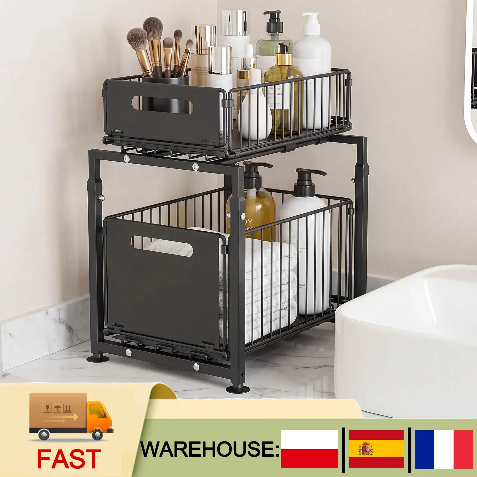Organisateur de rangement à 2 niveaux sous l'évier, étagère coulissante pour armoire de cuisine, pour des comptoirs bien rangés et sans désordre