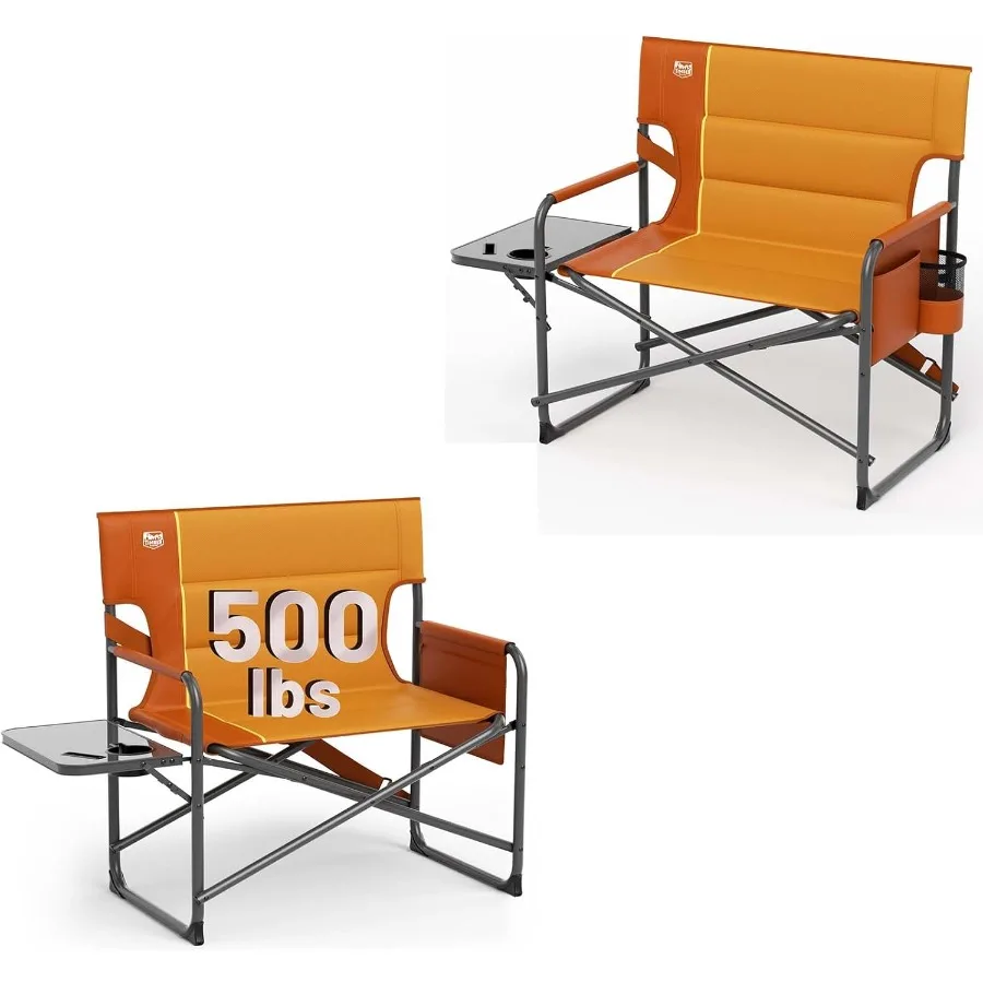 Silla de director XXL con mesa auxiliar Silla plegable resistente con capacidad de 500 lb Asiento acolchado extra ancho para una comodidad mejorada