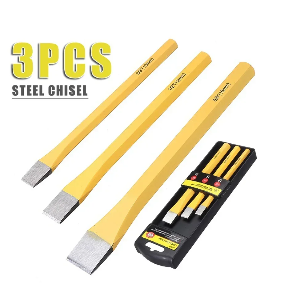 3pcs Flat Chisels Set Solid Steel Flat Chisel Wood Carving Hand Tools For Fitter Abrasive Manufacturing Mechanical Repair