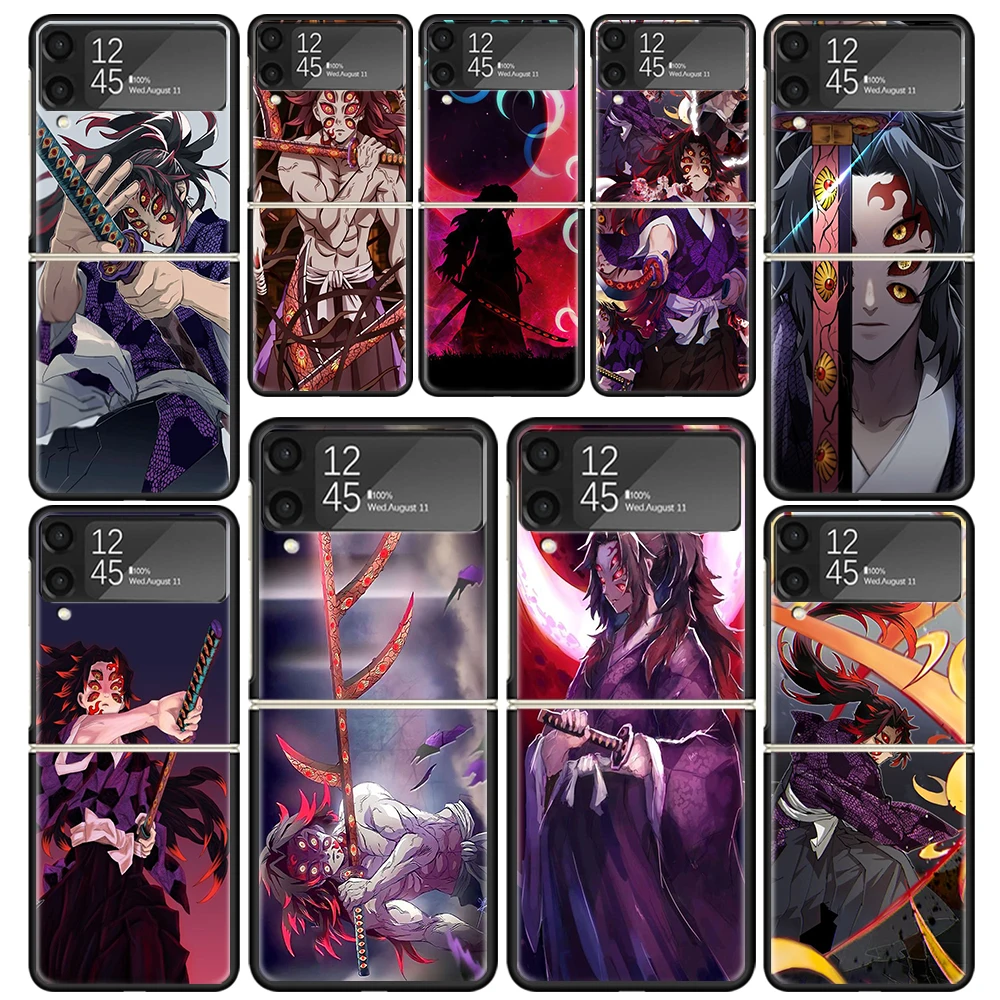 Demon Slayer Kokushibo Clear Phone Case For Samsung Z Flip 5 4 3 Galaxy ZFlip 6 5G Shockproof Hard Print Cover TPU PC Coque