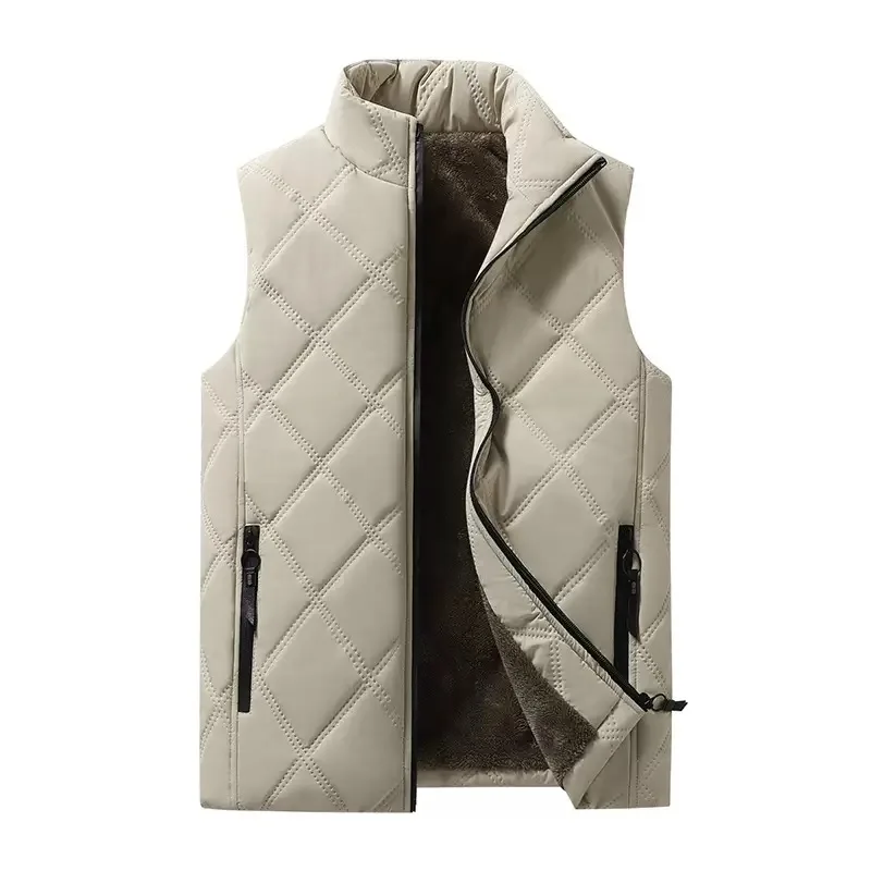 New Autumn/Winter Fashion Solid Color Outdoor Sports Fleece-Lined Thickened Warm Cotton Vest Men's Casual Loose High-Quality Top