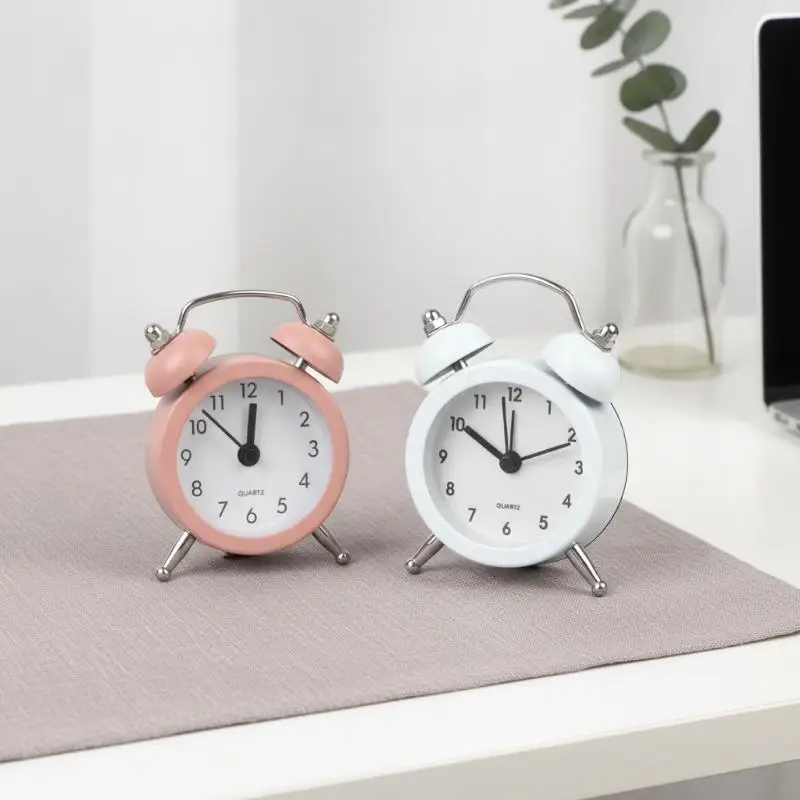 Mini Retro Twin Bell Alarm Clock Non-Ticking Silent Loud Wake Up Timer for Heavy Sleepers Kids Bedroom Desktop Office Decoratio
