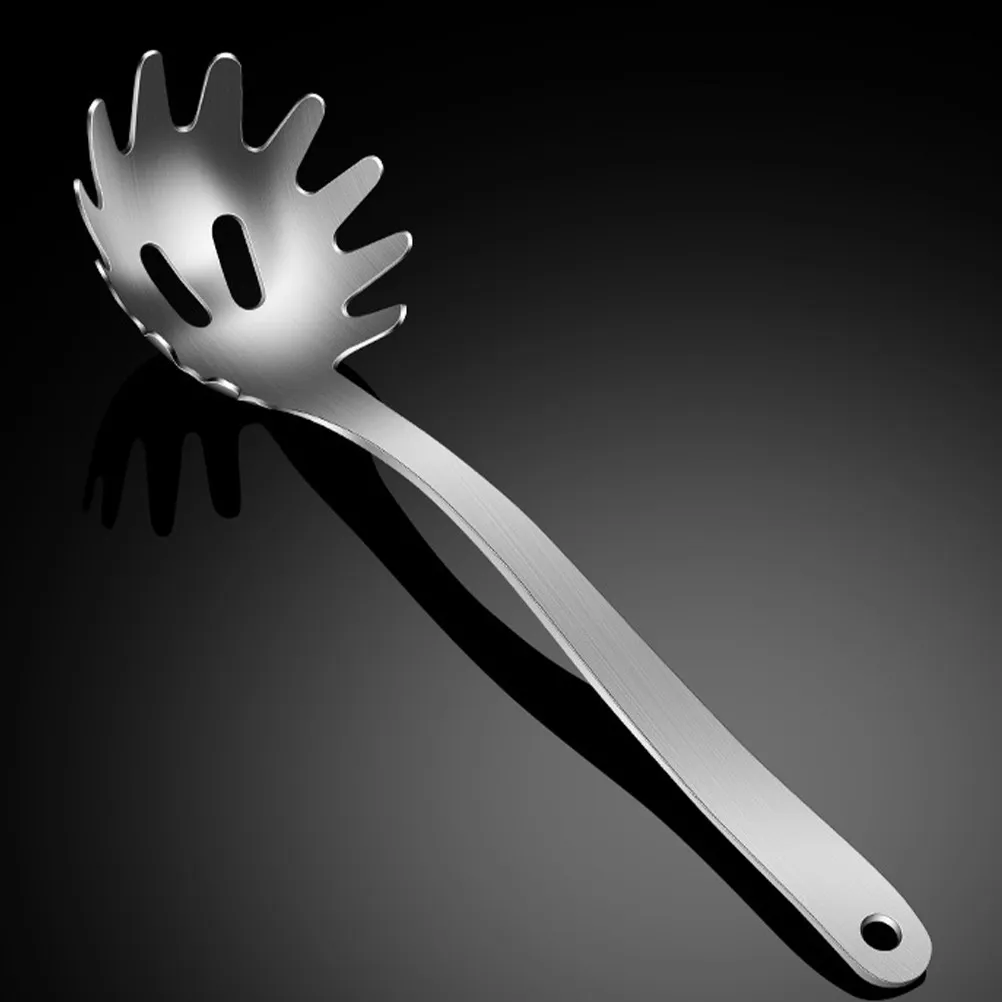 Elegant Polished Stainless Steel Spaghetti Spoon with Teeth Pasta Noodle Ramen Server Scoop Strainer Kitchen Utensil for Quick