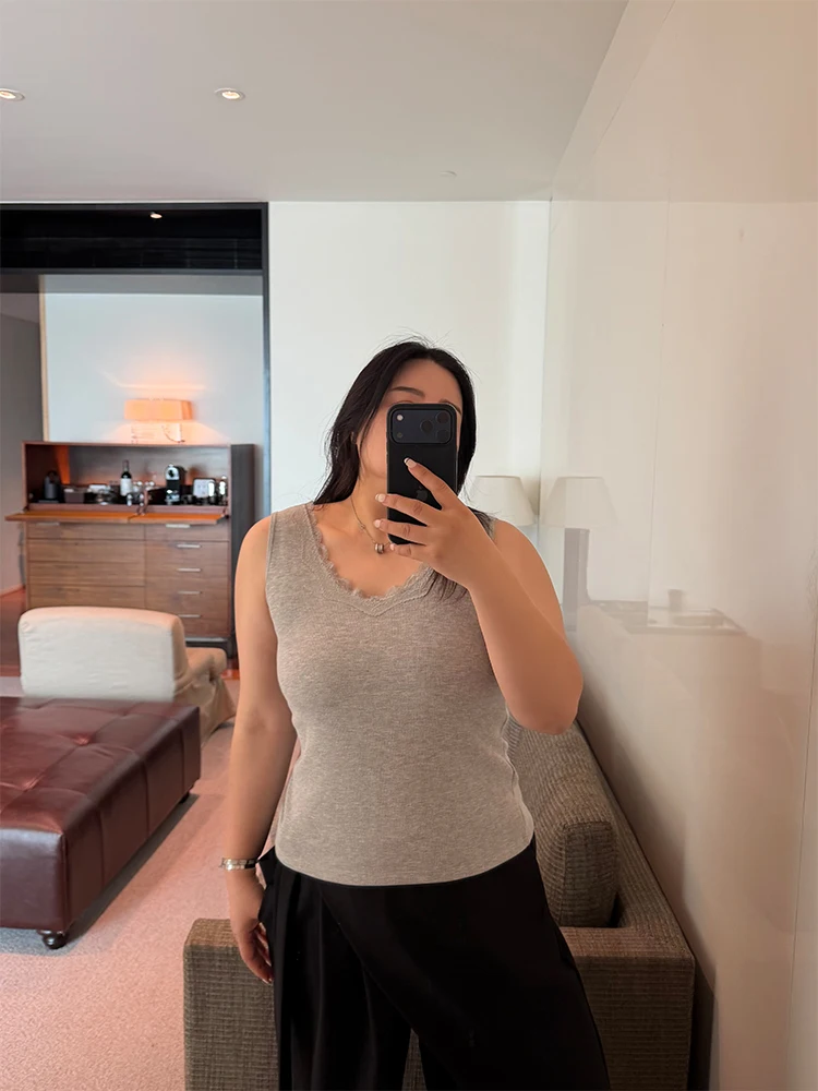 

Thiened Warmth Vest Simple Base Layer Skin-friendly Close-fitting Large Size Women's Casual Sle Non-fading V-ne Top