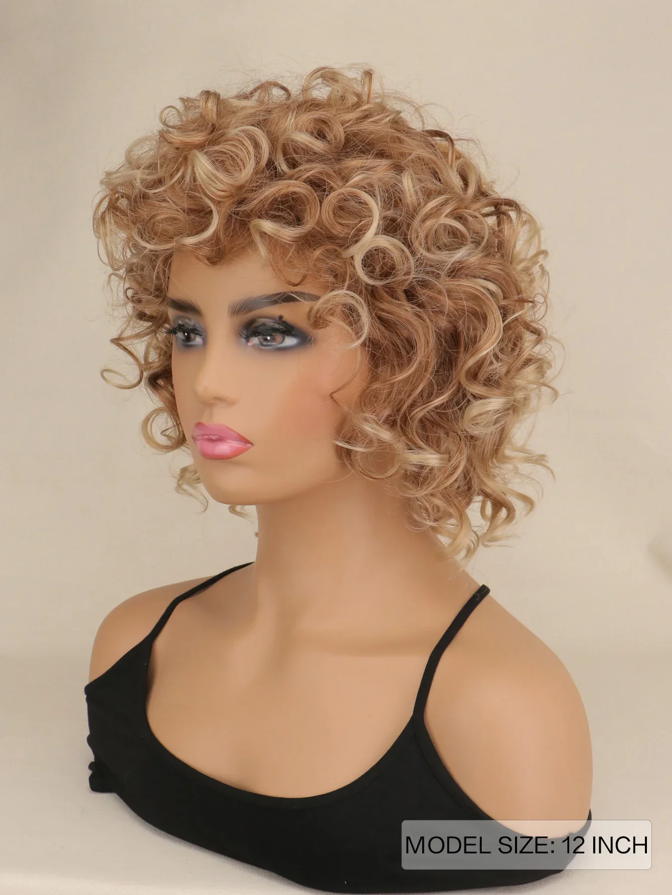 2025Halloween WHIMSICAL W-Perruque Synthetque Courte Bouclée pour Femme, Cheveux Naturels, Blond Mixte, Marron,Degré de Chaleur