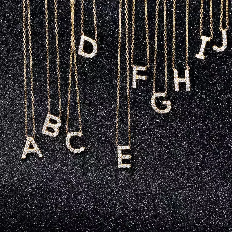 

Real 18k Gold Letter Diamond Necklace for Women Lab Grown Diamond 26 Alphabet Pendant Neklaces Pass Test Birthday Gift Ins Style