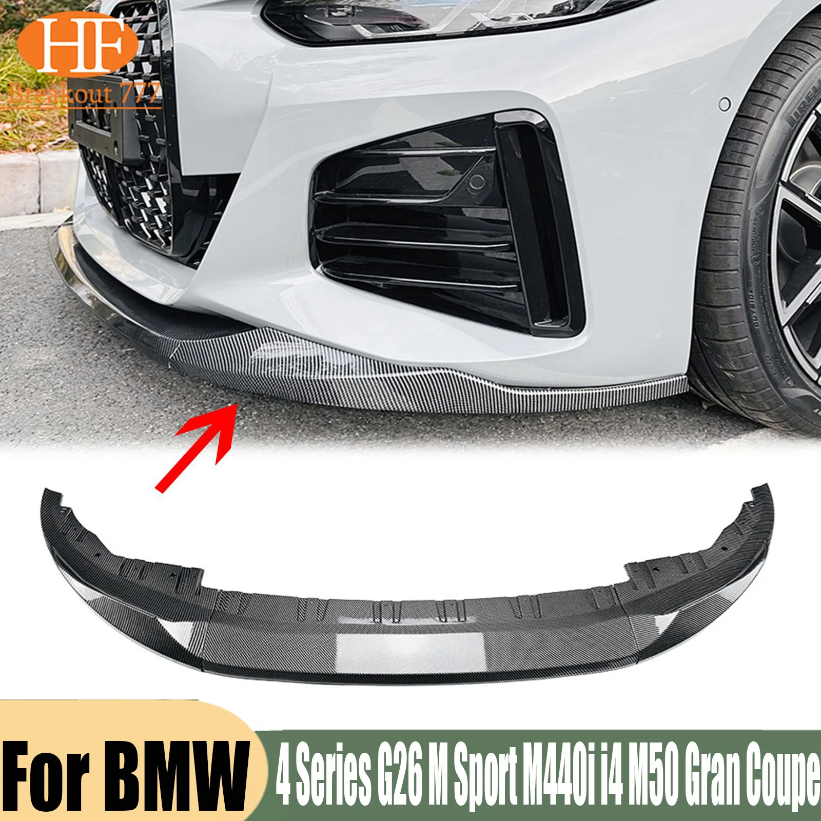 For BMW 4 Series G26 M Sport M440i i4 M50 Gran Coupe 2020-2024 Car Front Bumper Splitter Lip Diffuser Body Kit