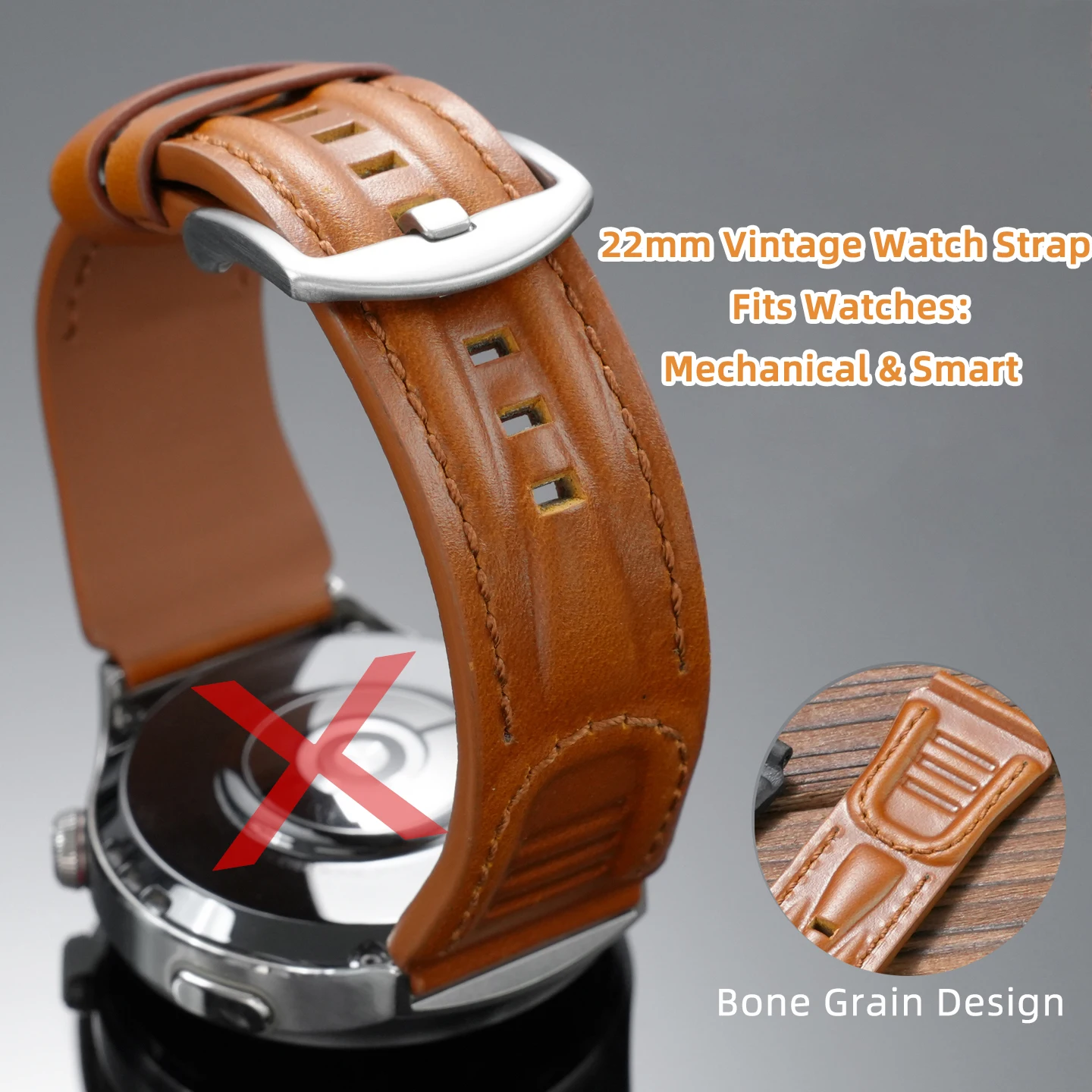 Tissot Watches Smartwatch - 22mm ヴィンテージ本革時計ストラップ セイコー ハミルトン ティソ機械式時計 &
