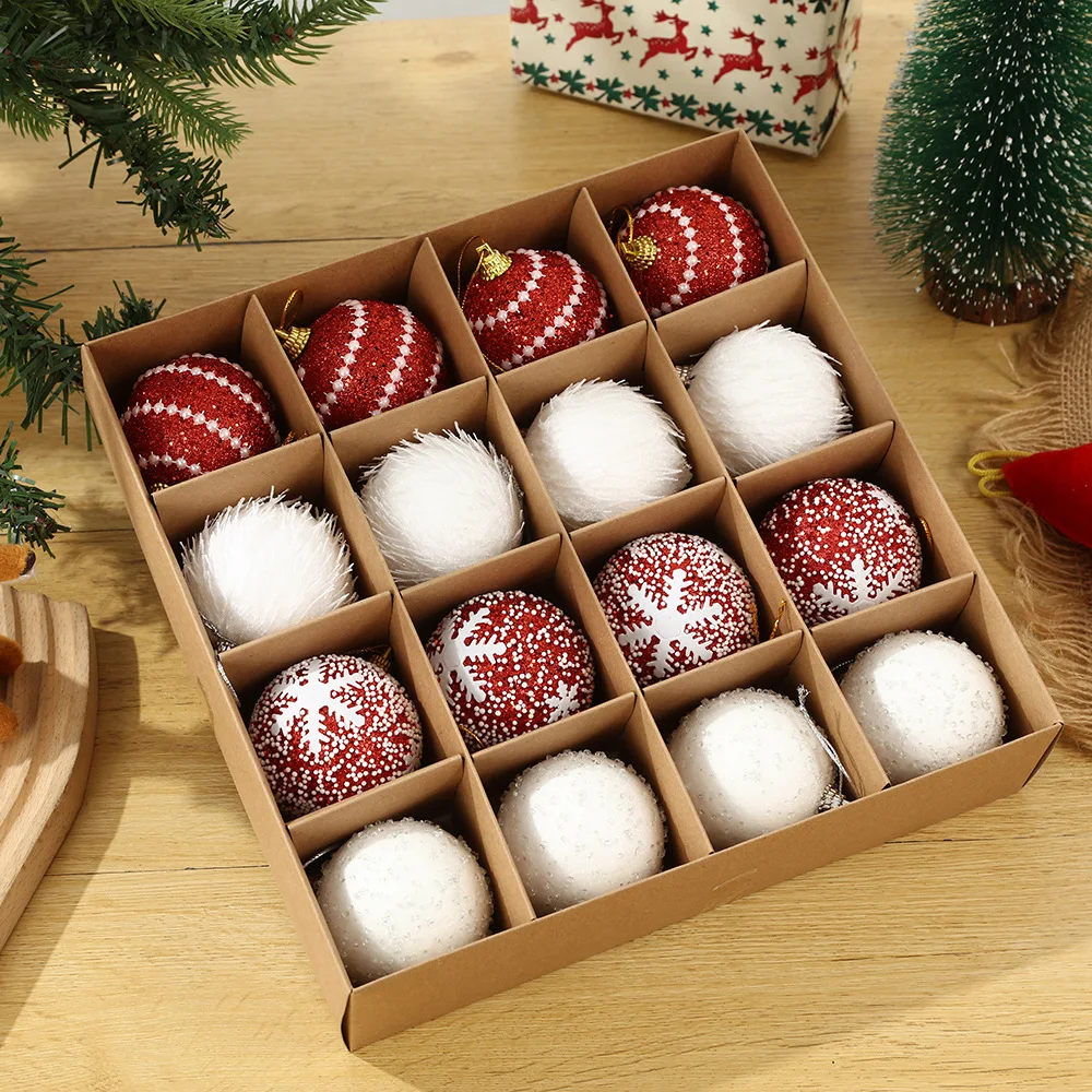 

16 шт., набор украшений для рождественской елки, 6 см, красный, белый, блестящий, небьющийся пенопласт, рождественский шар, украшения, декор для рождественской елки