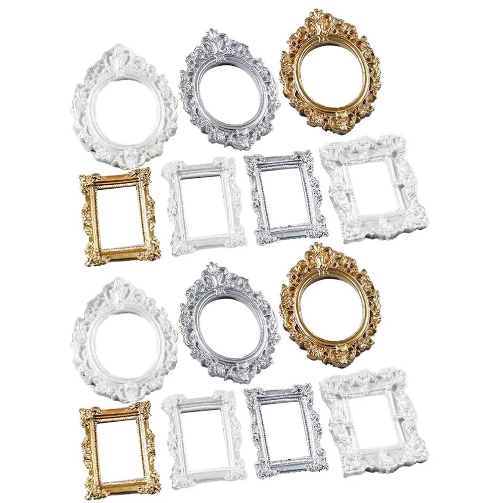 

14Pcs DIY Mini Frames Set Cute Picture Holders for Scrapbooking Vintage Frame Ornaments Wallet Size Photo Charm Craft Decor