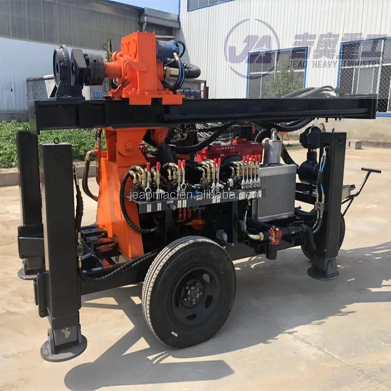 High Efficiency 3-Wheel Hydraulic Trailer Diesel Engine Water Well Drilling Rig