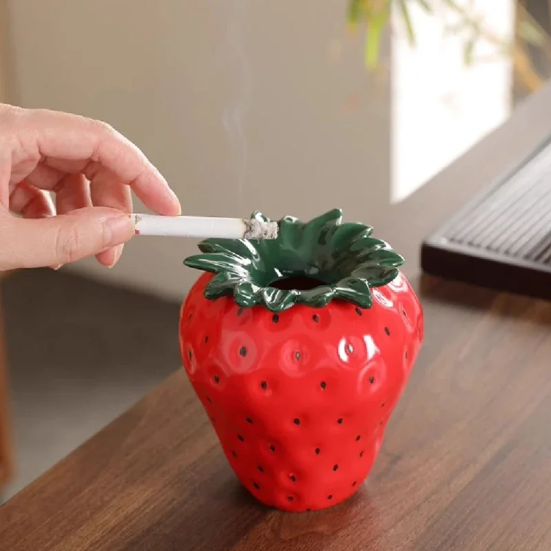 Ceramic Strawberry Ashtray with Lid, Windproof and Fly Ash Proof, Home, Living Room, Office, Storage, and Pro