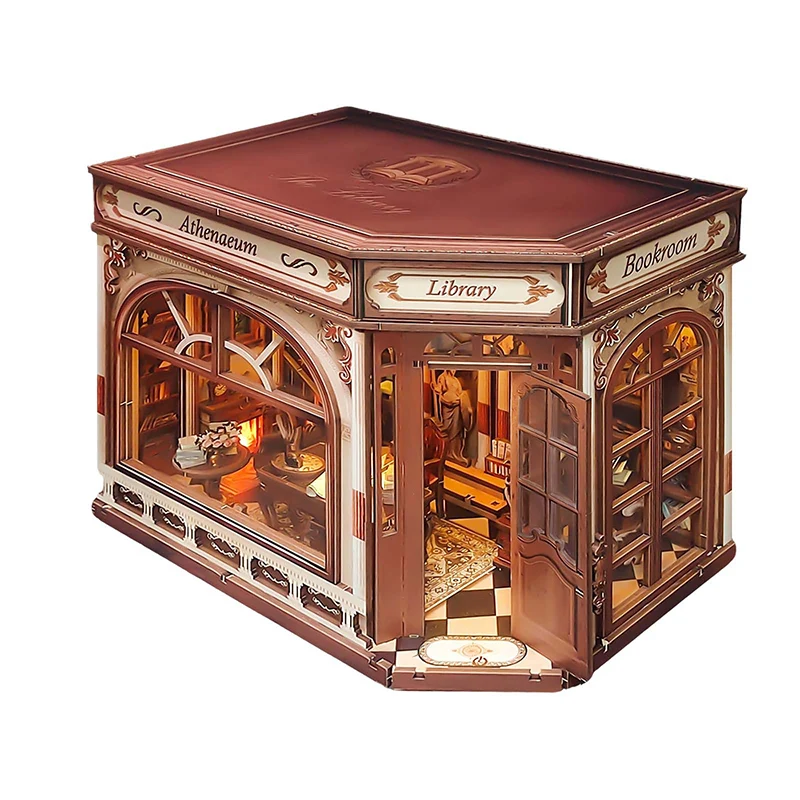 DIY Athena Study Wooden Dollhouse Miniature Furniture Kit 3D Retro Building Model  Assemble Toy Child Adult Christmas Gift Casa