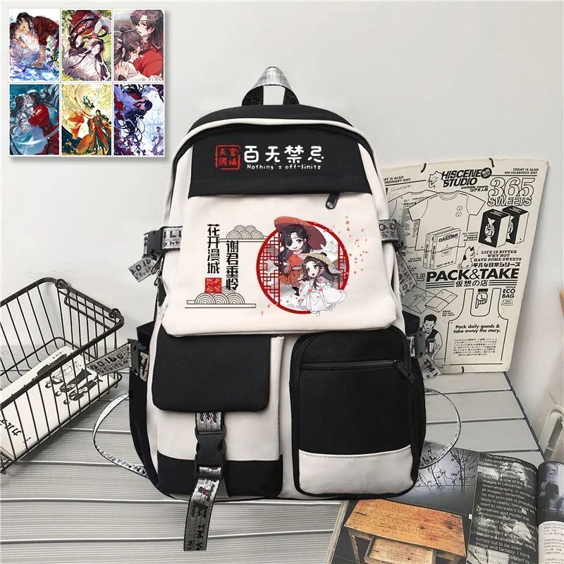 

31×45×14cm Black White Grey, Heaven officials blessing, Tian Guan Ci Fu, Kids Teens School Bags, Anime Backpacks Girls Boys