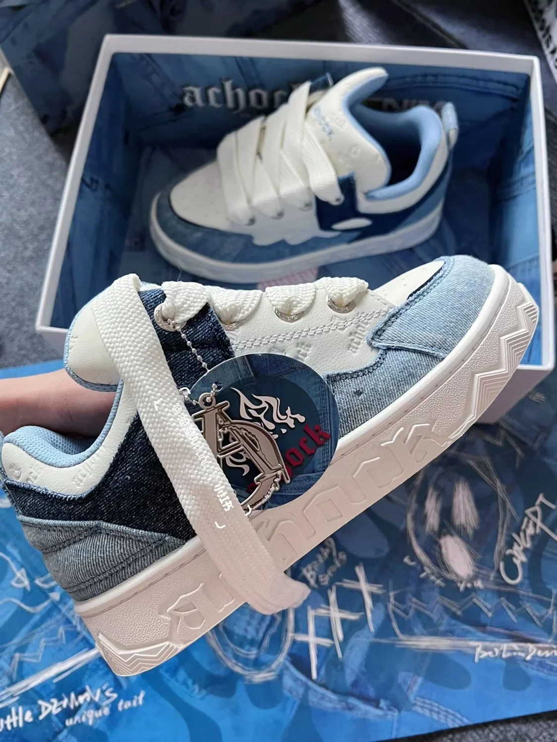 2023 Spring New Thick-Soled All-Match Casual Sneakers Female Couple National Trend Niche Denim Blue Couple Bread Shoes Male