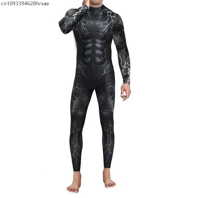 Men Cool Black Jumpsuit CyberPunk Romper Halloween Carnival Party Cosplay Steampunk Costume Party Fighter Elastic Bodysuit - Image 2