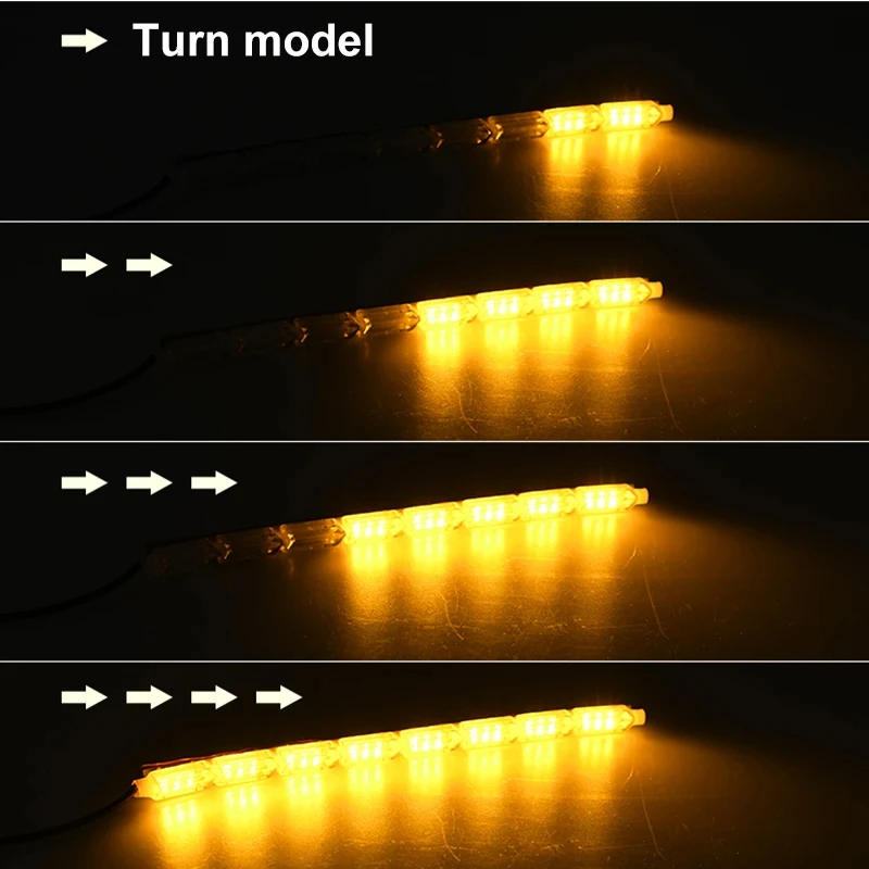 2Pcs LED Car daytime Running Lights 12V RGB Yellow Turn Signal Decor Atmosphere Light With Remote Control Multi-mode Light Bar
