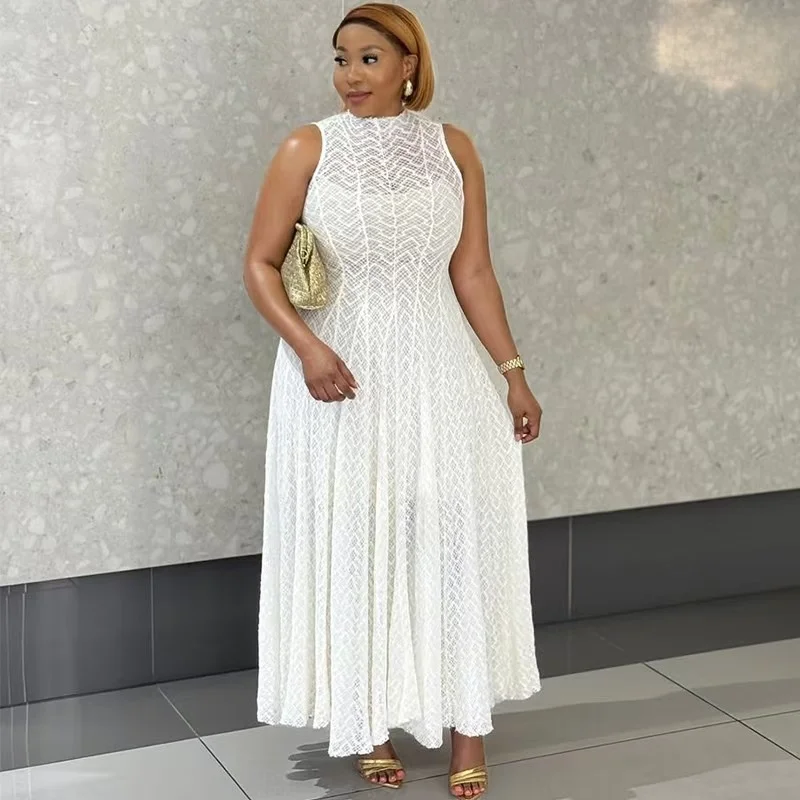 

Ele White Lace Slim Fit Dr round Ne Svel Faionable High Waist A-Line Skirt Long Dr for Daily Wear