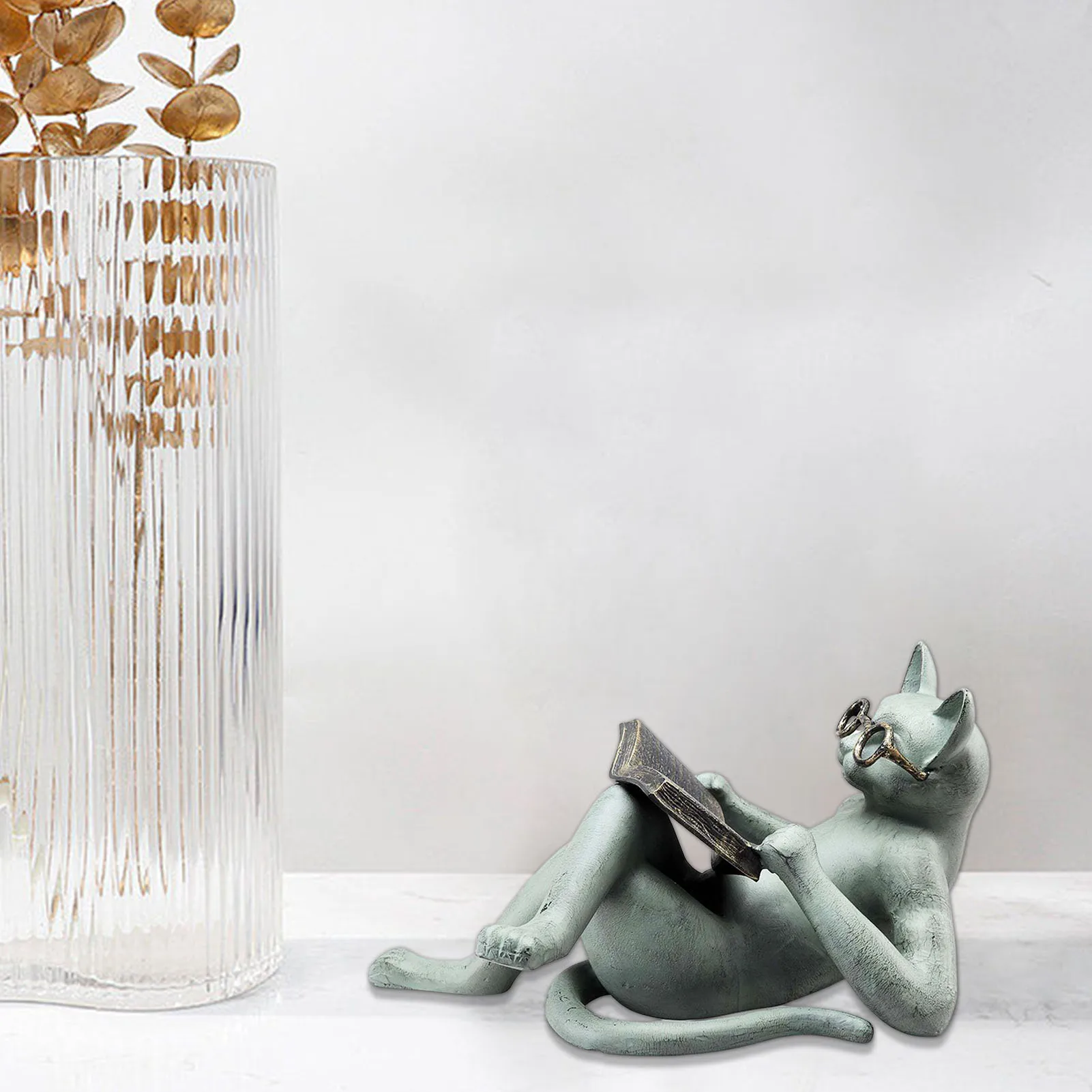 Unique Cat Reading Statue And Sculpture Outdoor Garden Crafts Ornament Home Furnishings Bedroom Decoration Creative Gift