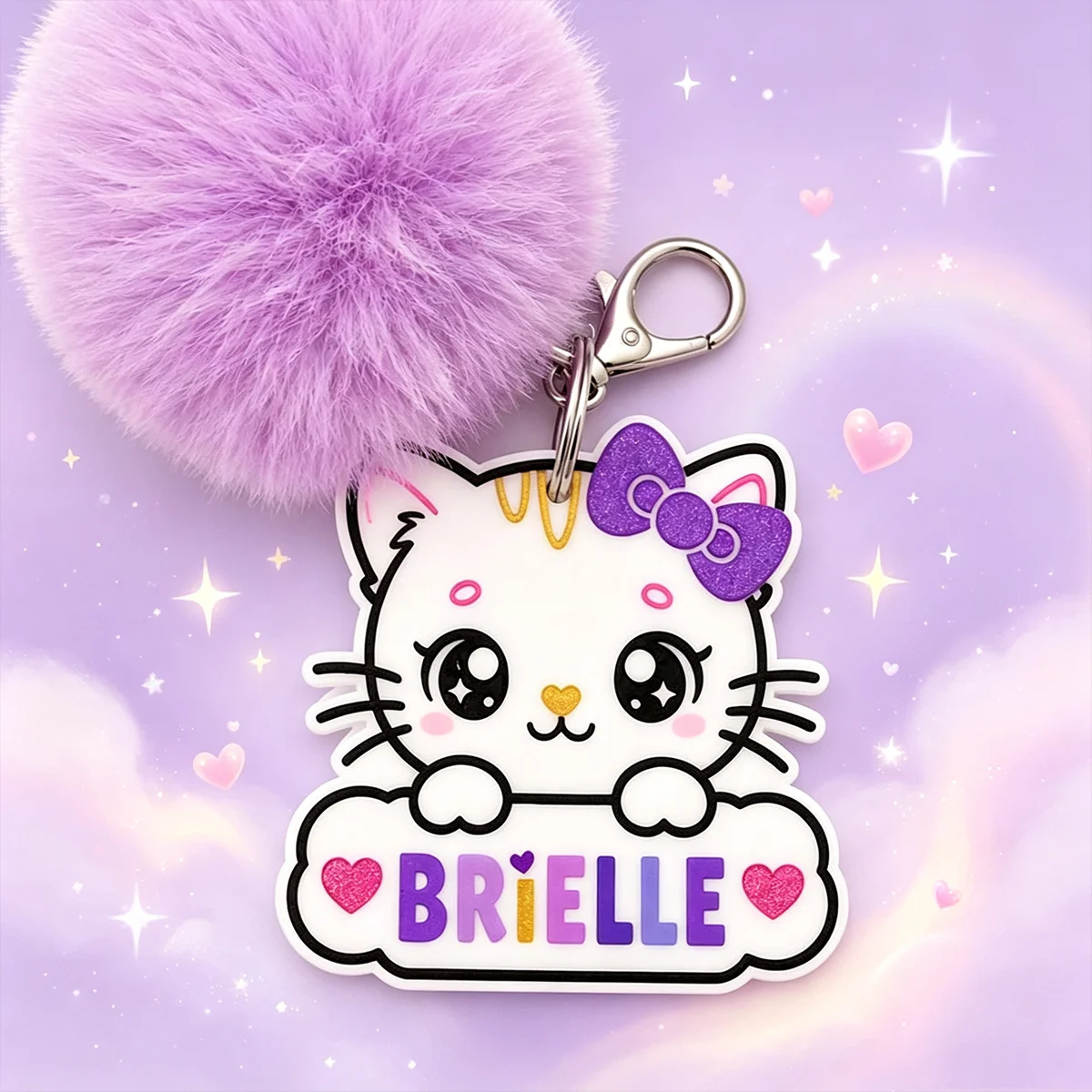 Personalized hand drawn acrylic cat name keychain, backpack pendant