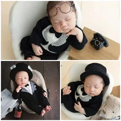 Ensemble robe et chapeau de style britannique pour gentleman, combinaison pour nouveau-né, sac de couchage pour bébé, accessoire de photographie