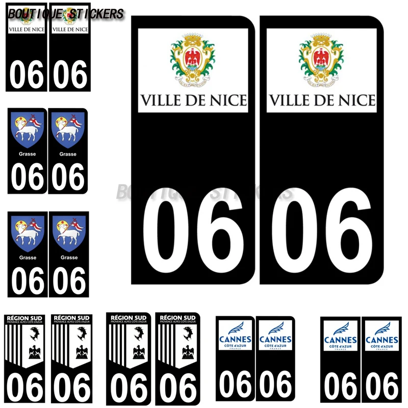 2 pegatinas exquisitas para matrícula 06 Grasse Nice Cannes Alpes-Maritimes noir, pegatinas impermeables de PVC para coche y motocicleta