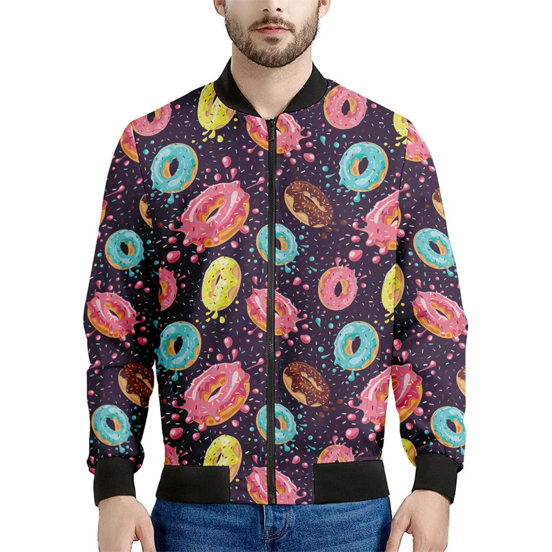 

Colorful Chocolate Donuts 3d Printed Food Jackets Men Long Sleeves Sweatshirt Cool Street Personality Bomber Zipper Jacket Tops