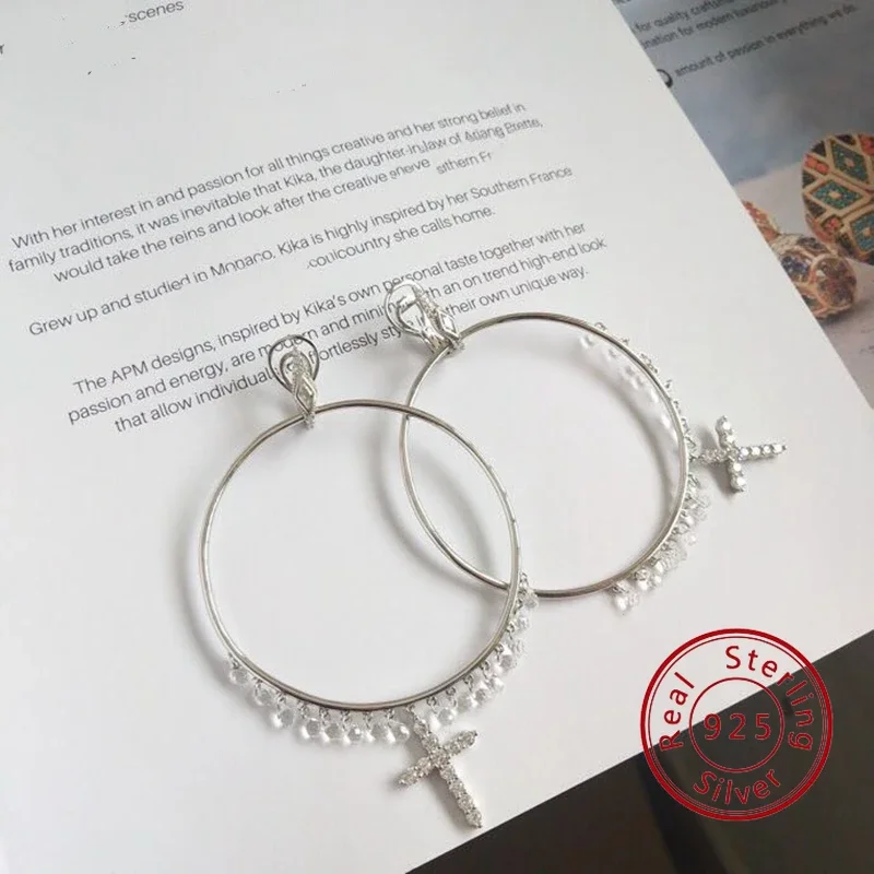 Pendientes de plata de ley 925 con forma de gota de agua para mujer, aretes colgantes con borlas cruzadas de cristal, joyería de boda