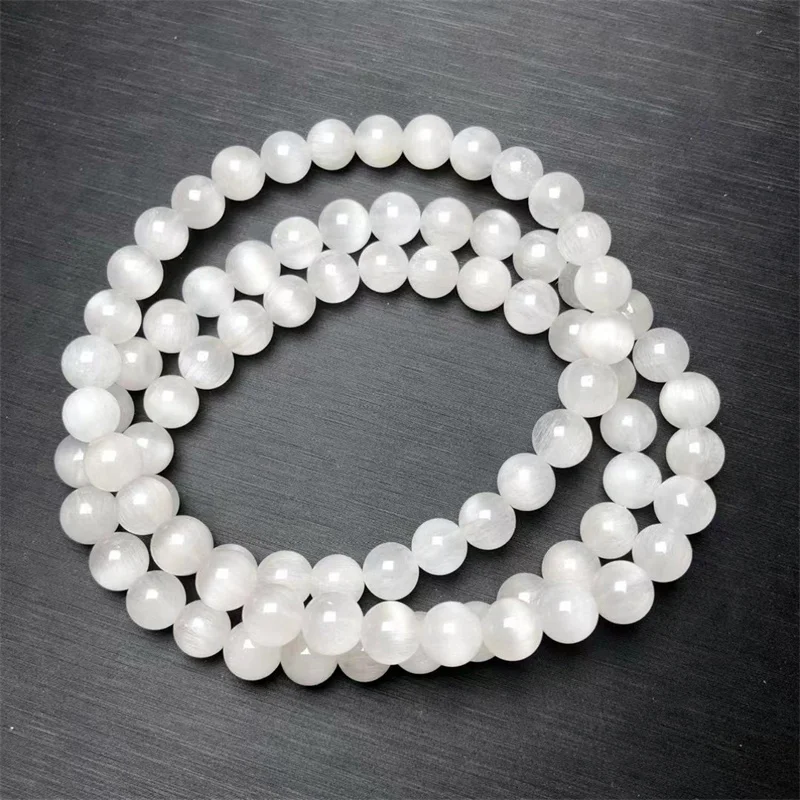 6.5MM Natural White Marble Jade Rabbit Hair Quartz Bracelet Women Fashion Sweet Reiki Healing Energy Strand Girls Jewelry Gift