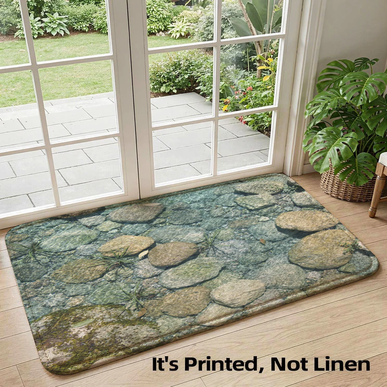 Rustic Natural Stone Rock Pattern Doormat Rug for Entranceway Mat Home Hallway Porch Outdoor Patio Area Washable Earthy Mossy De
