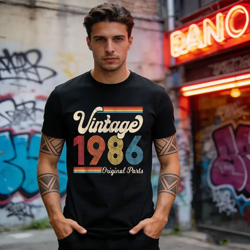 1986. Vintage 1986 Geburtstagsgeschenk für Männer und Frauen, T-Shirt „Born Made 1986“, hochwertige Baumwoll-T-Shirts, Sommer-T-Shirt mit O-Ausschnitt, Unisex-T-Shirt