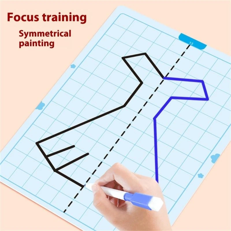 Kids Symmetrical Drawing Learning Set con tavolo da disegno grigliato e marcatori 77JC