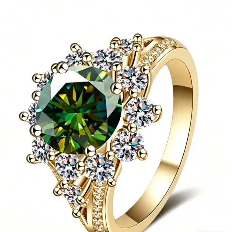 925 Silver 3CT Round Brilliant Cut D VVS1 Moissanite Sunflower Halo Engagement Gold Color Ring Statement Fine Jewelry For Women