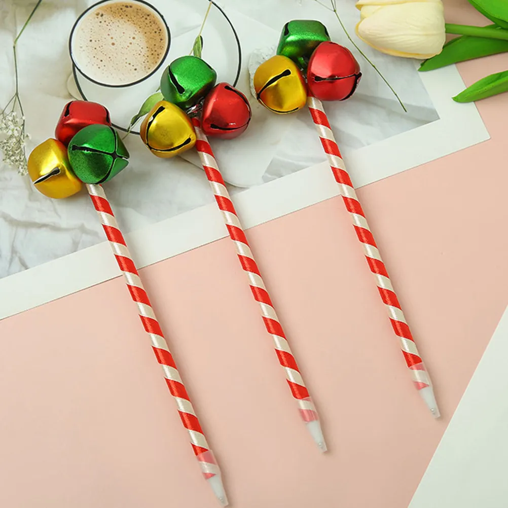 Christmas Jingle Bell Ballpoint Pens 3pcs – Festive Red & Green Ink, Office School Party Favors, Holiday Decor