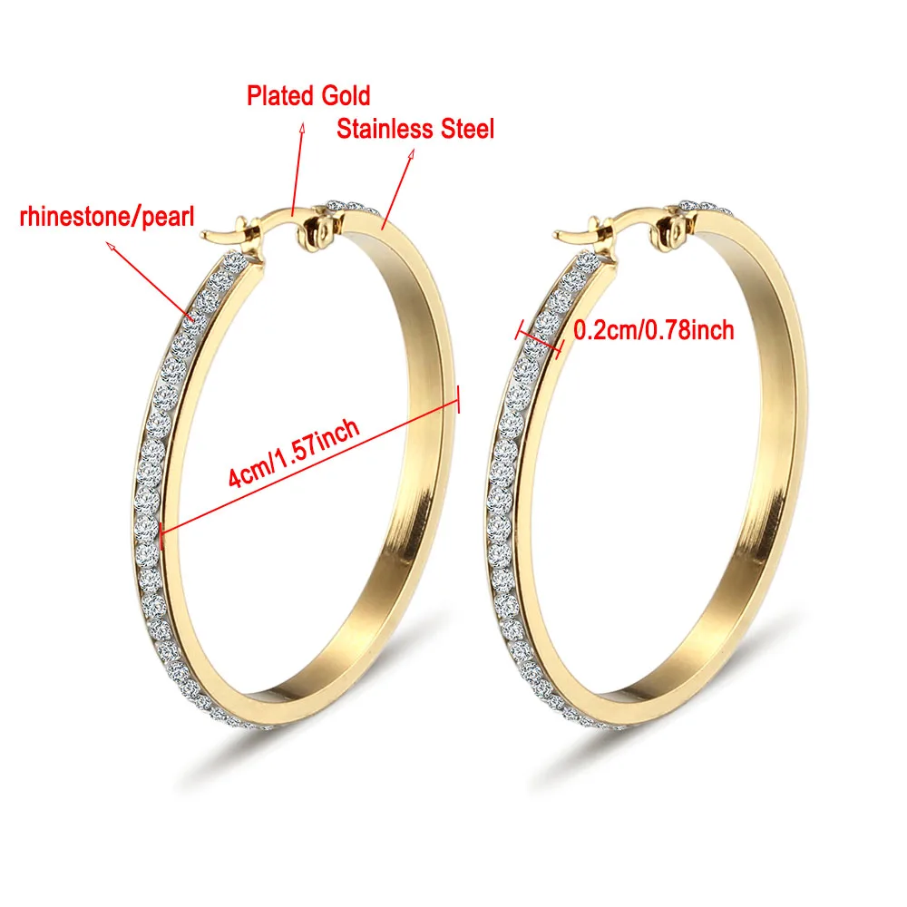 أقراط طارة من حجر الراين من الفولاذ المقاوم للصدأ للنساء ، مجوهرات فاخرة ، ألوان متعددة ، لون ذهبي ، جولة ، أزياء ، هدية زفاف #6