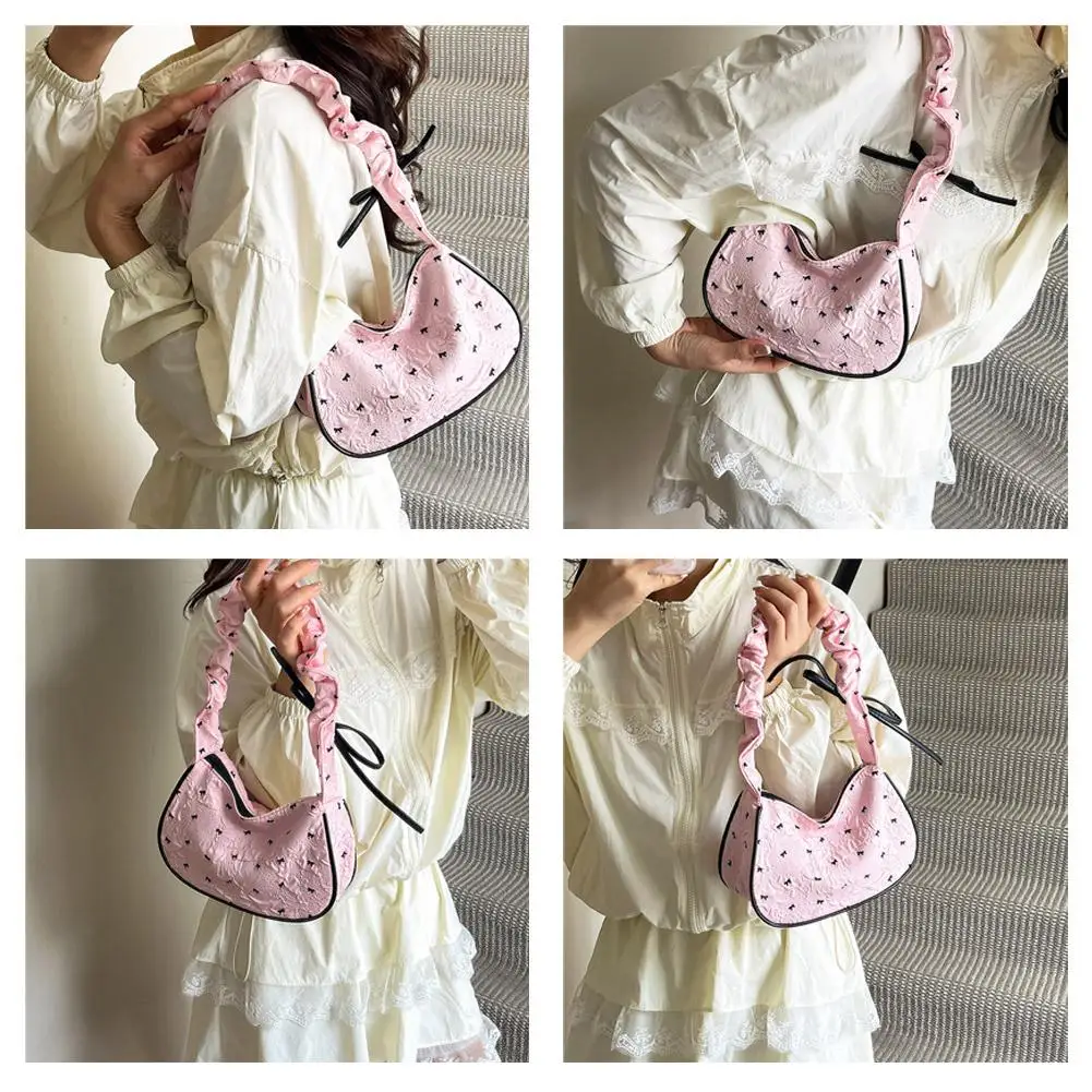 الوردي الأبيض حقيبة كتف سعة كبيرة Bowknot حقيبة لطيف تحت الإبط محفظة للفتيات في سن المراهقة مدرسة كلية الزي غير رسمي L1Q0 #6