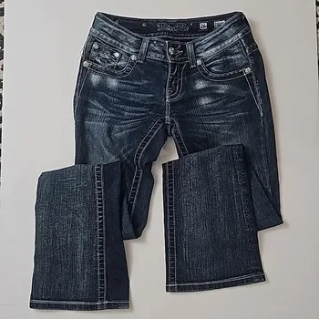 Gothic Womens Diamond Embroidery Jeans Vintage Low Rise Flared Jeans Women Retro Y2k Baggy Denim Pants High Streetwear Trousers 3 Gothic Womens Diamond Embroidery Jeans Vintage Low Rise Flared Jeans Women Retro Y2k Baggy Denim Pants High Streetwear Trousers 3