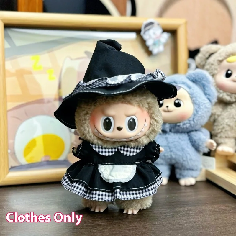 

Clothes Only Vinyl 15-17cm Labubu Pendant Clothes Black Check Lace Maid Skirt Labubu Baby Clothes Accessories Girl Doll Gift