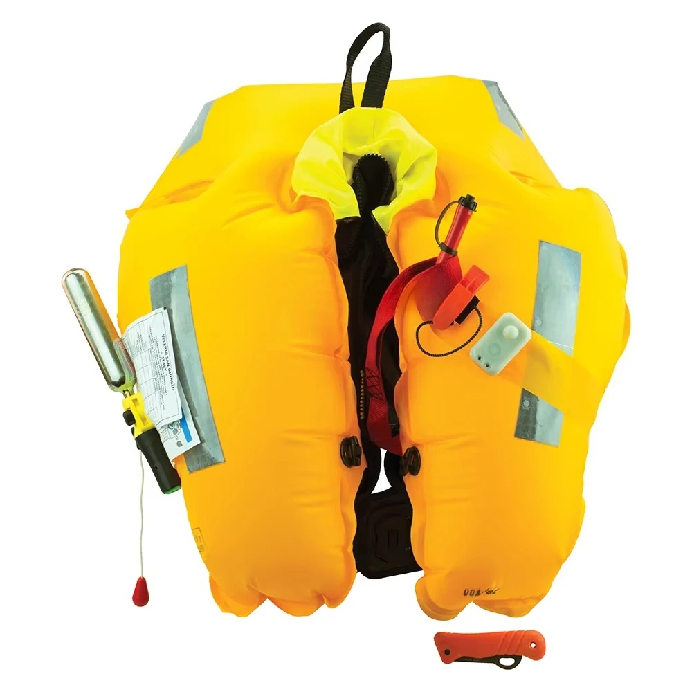 160N H Inflatable Life Jacket With Integrated Safety Harness Fabric Spray Hood Emergency Light Floating Knife