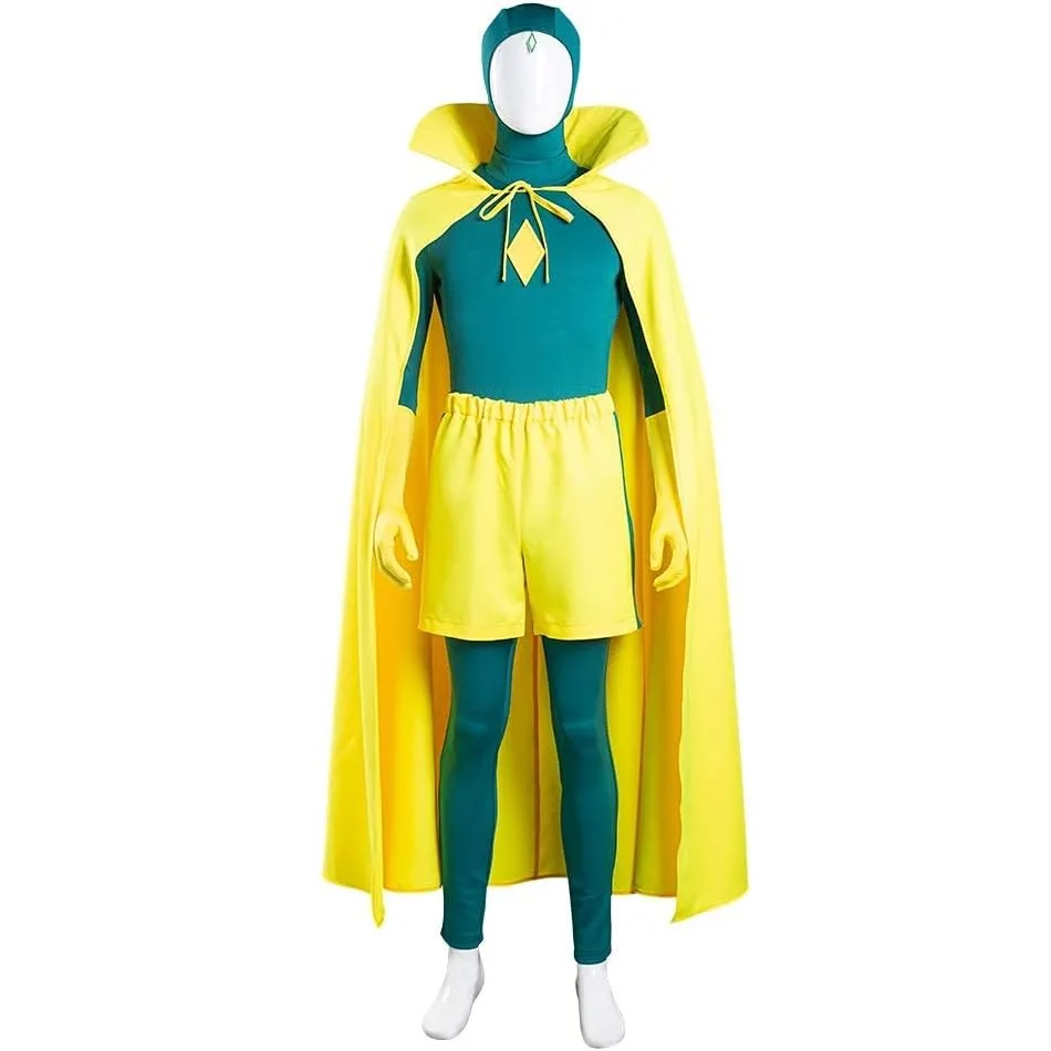 ผู้ใหญ่ Man Vision เครื่องแต่งกายคอสเพลย์ Wanda Vision Cloak Jumpsuit ฮาโลวีน Carnival เครื่องแต่งกายชุดรบ