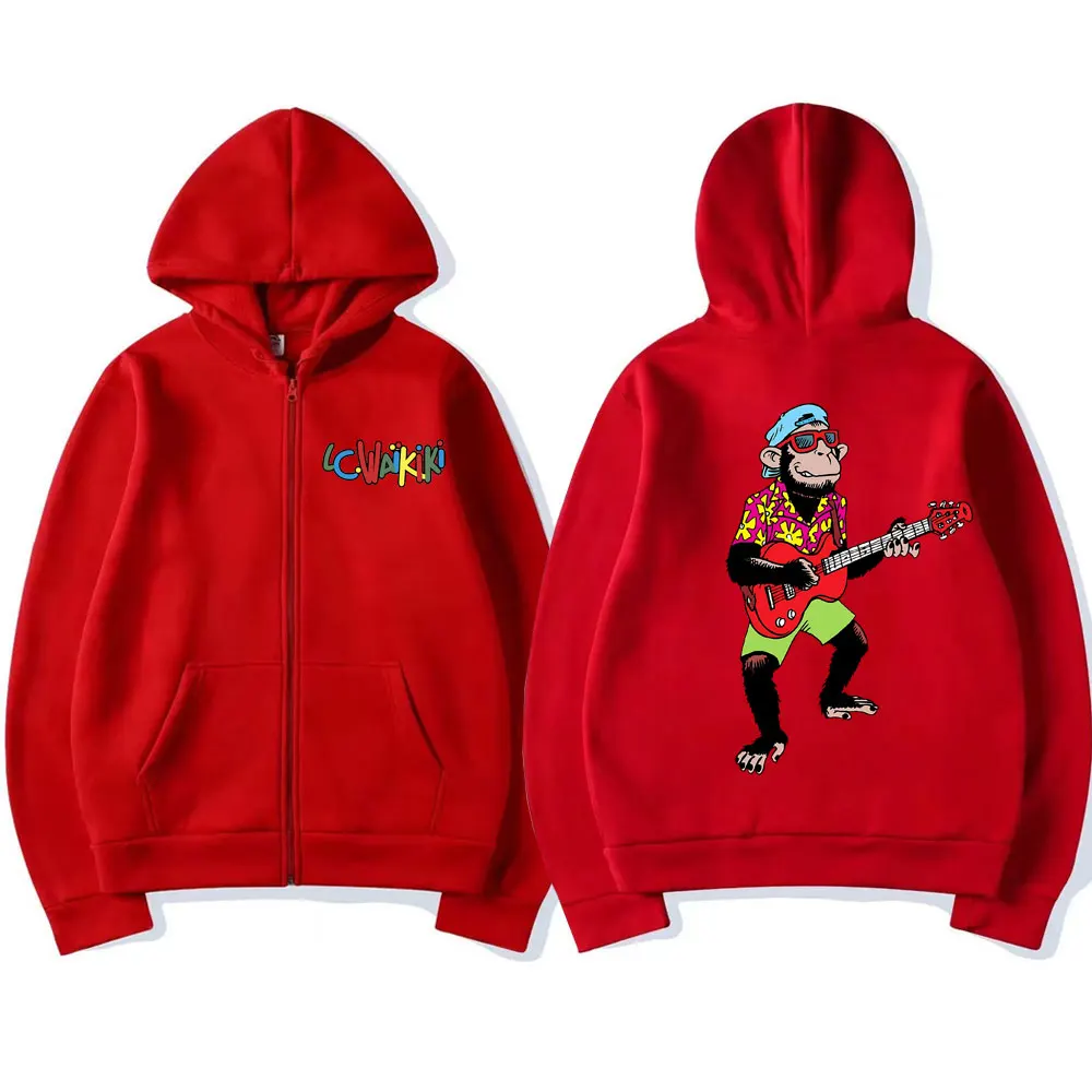 Grappige Lc Waikiki Aap Zingen Dubbelzijdige Grafische Rits Hoodie Heren Dames Schattige Cartoon Jack Met Rits Mannelijke Fleece Sweatshirt