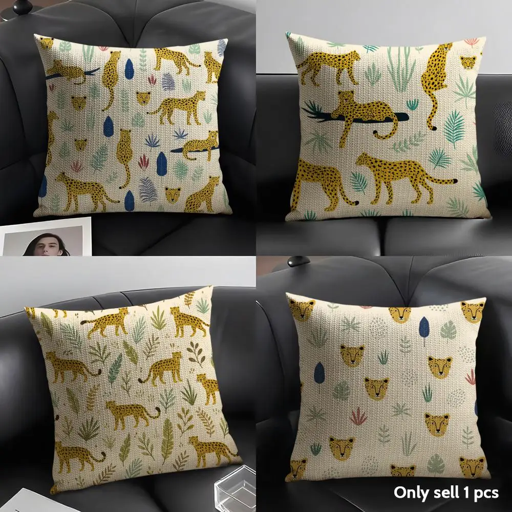 

Animal Tiger Cushion Cover Organic Linen Soft Double-Sided Printing Breathable Pillow Case Gift for Home Decor